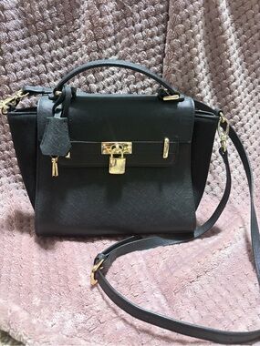 Falchi Black Leather Top-Handle Bag with Gold Hardware